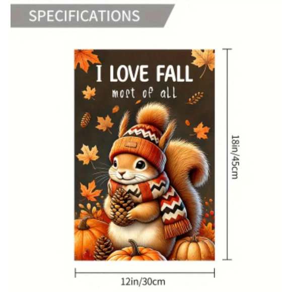 Fall Squirrel Garden Flag, Orange, 12x18in - Picture 2 of 2